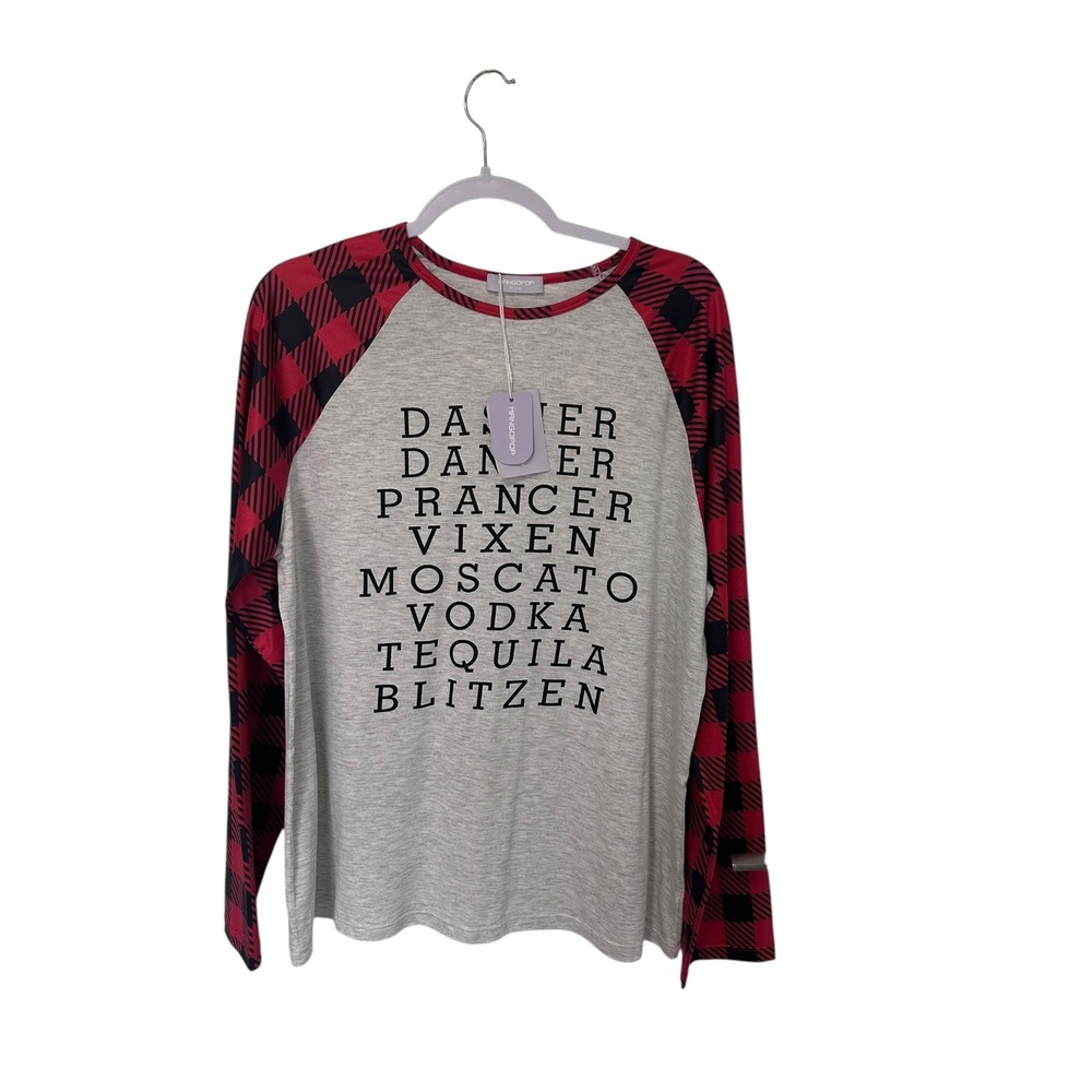MangoPop Christmas Pajama Top Reindeer‎ Drinks Buffalo Plaid XX-Large